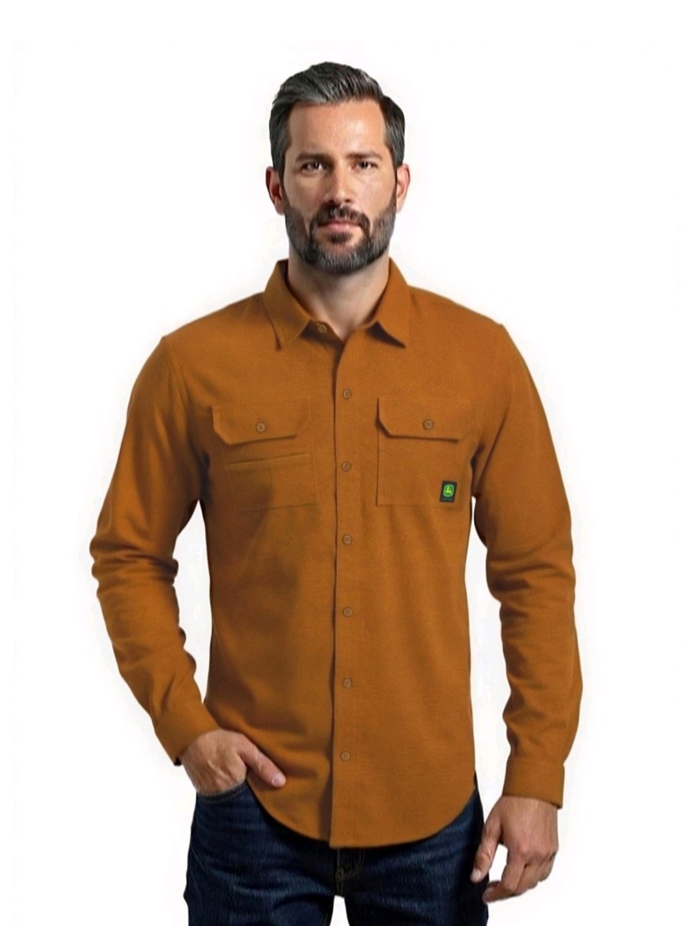 John Deere Men's Brushed Twill Shirt in Rust Brown